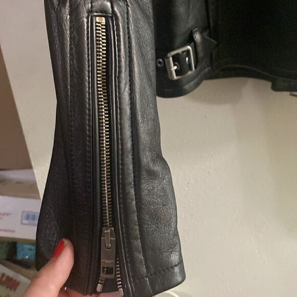 Vintage EUC Burberry London Lambskin Black Leather Biker Jacket Mink Top Collar - Picture 6 of 17